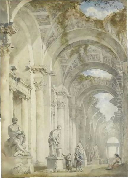 A Sculpture Gallery In A Ruined Arcade - view 1