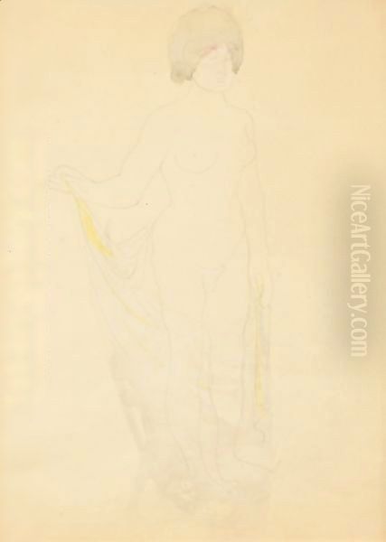Femme Nue, Tenant Un Voile De Sa Main Droite - view 1