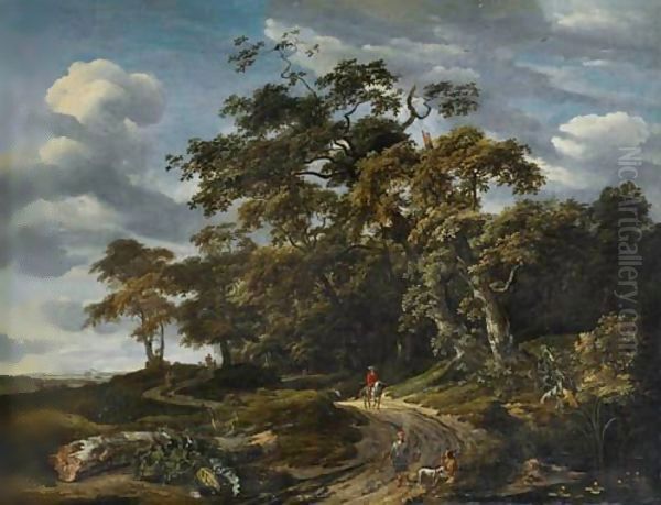 Paysage Boise Avec Un Cavalier Et Un Fauconnier - view 1