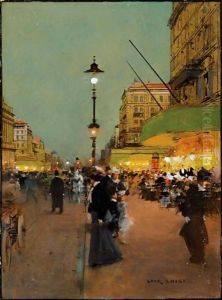 Animation Le Soir, Sur Les Grands Boulevards, A Paris by Luigi Loir
