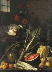 Natura Morta Con Cardo, Cavolo, Angurie, Melagrana, Cacciagione E Fiori Natura Morta Con Cardo, Cavolo, Angurie, Melagrana, Cacciagione E Fiori