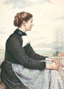 Sitting Farmers Girl (Lake Neuchatel In The Background ), 1909 by Albert Anker