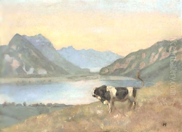 Lake Thun And Brienz With Freiburg Simmental Bull - view 1