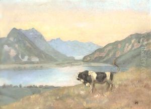 Lake Thun And Brienz With Freiburg Simmental Bull by Ferdinand Hodler