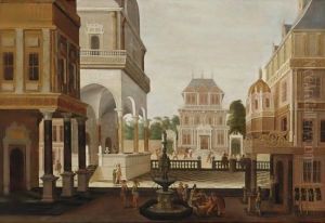 An Elaborate Architectural Capriccio With Numerous Elegant Figures An Elaborate Architectural Capriccio With Numerous Elegant Figures