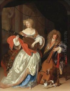 A Lady Playing The Lute And A Gentleman With A Viola Da Gamba by Adriaen Van Der Werff