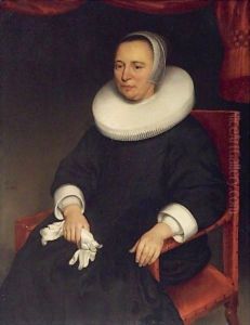 Portrait Of Lady, Seated Three-Quarter Length, Wearing A Black Dress With A White Ruff by Aelbert Cuyp