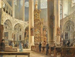 Interior Of The Franciscan Church, Salzburg by Rudolf Ritter von Alt