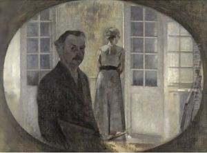 Double Portrait Of The Artist And His Wife, Seen Through A Mirror by Vilhelm Hammershoi