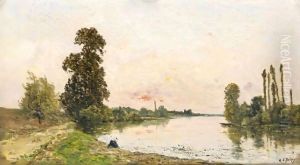 Lavandieres Au Soleil Couchant