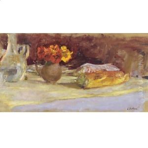 Bouquet De Capucines, Carafe Et Pain Sur Une Table