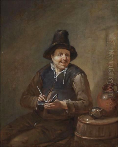 A Peasant Filling His Pipe, Sitting Next To A Barrel - view 1