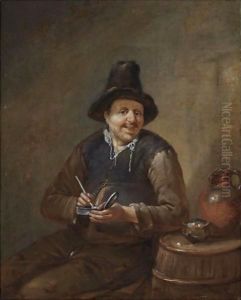 A Peasant Filling His Pipe, Sitting Next To A Barrel