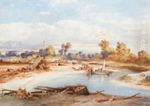 River Landscape With Figures by Louis Buvelot