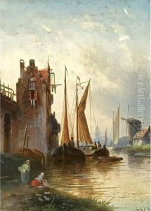 A River Scene At Dusk by Jan Jacob Coenraad Spohler