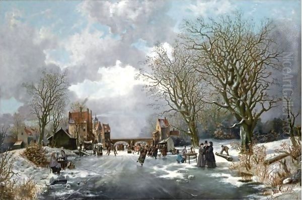 A Dutch Winter Scene With Many Elegant Figures On The Ice - view 1
