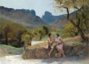 Flirtation In An Arcadian Landscape by Auguste Alexandre Hirsch