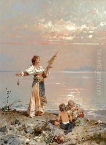 Figures On The Shore In The Bay Of Naples