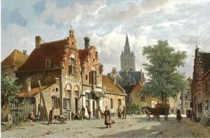 Figures In The Sunlit Streets Of A Dutch Town