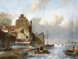 Figures On The Ice Unloading A Sledge