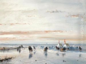 Winter Fun On The Ice Near A 'Koek En Zopie'