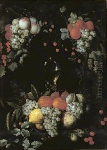 A Still Life With A Roemer, Oranges, Grapes, Plums, Lemons And Other Fruit In A Niche Surrounded By Garlands Of Fruit by Jan Pauwel Gillemans The Elder