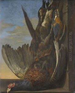 Still Life Of Game With A Pheasant, A Duck, A Kingfisher And Other Birds by Willem Van Aelst