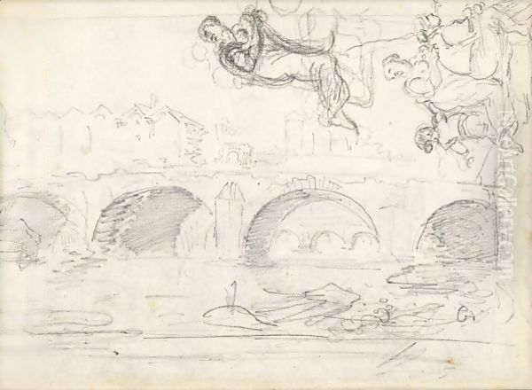 Feuille D'Etudes Avec Le Pont Notre-Dame, Et Diverses Figures - view 1