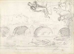 Feuille D'Etudes Avec Le Pont Notre-Dame, Et Diverses Figures by Hubert Robert
