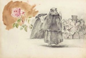 Etudes De Personnages, Probablement D'Apres Goya, Et Etude De Rose