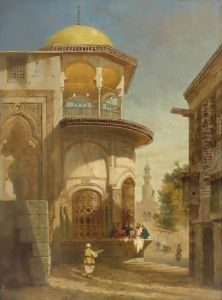 A Street Scene In Old Cairo Near The Ibn Tulun Mosque by Adrien Dauzats