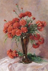 Red Carnations In A Silver Vase Red Carnations In A Silver Vase