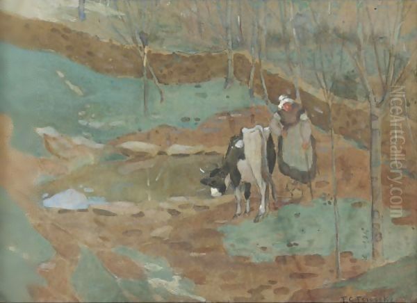 Woman And Cow In A Landscape - view 1