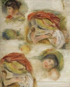 Etudes De Tetes Et Drapes by Pierre Auguste Renoir