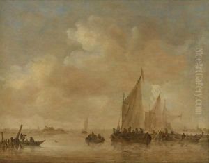 Fishing Boats In An Estuary by Jan van Goyen