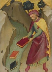 The Magus Hermogenes Casting His Magic Books Into The Water by Lorenzo Monaco