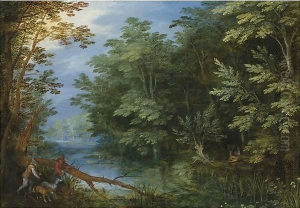 A Wooded River Landscape With Sportsmen - view 1