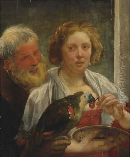 A Bearded Man And A Woman With A Parrot Unrequited Love - view 1