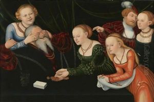 Old Man Beguiled By Courtesans