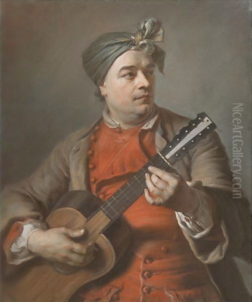 Portrait Of Jacques Dumont Le Romain Playing The Guitar - view 1