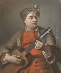 Portrait Of Jacques Dumont Le Romain Playing The Guitar