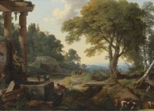 Landscape With Two Women At A Fountain, A Herd Of Cows At A Stream And Travellers On Horseback