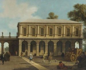 A Capriccio Of The Prisons Of San Marco Set In A Piazza With A Coach And Townsfolk by (Giovanni Antonio Canal) Canaletto