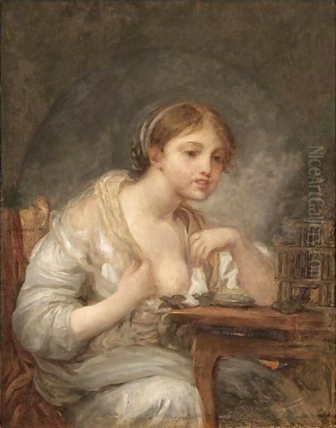 A Young Woman With A Birdcage - view 1