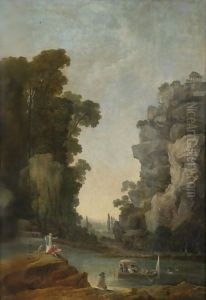 A Female Companion Observing A Boating Party In An Extensive Park