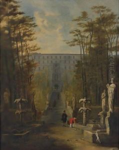 View Of The Villa D'Este And Gardens, Tivoli by Johann Wilhelm Baur