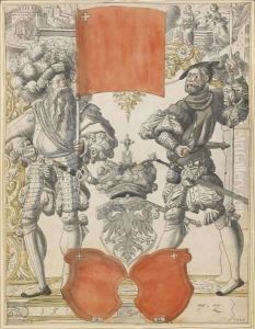 The Arms Of Canton Schwyz Between Two Militiamen, With Christ And The Woman Of Samaria Above
