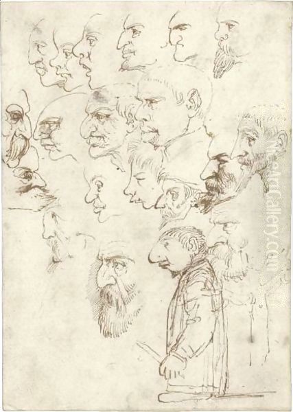 Sheet Of Studies Of 'Caricatures Of Famous Artists Of His Time' - view 1