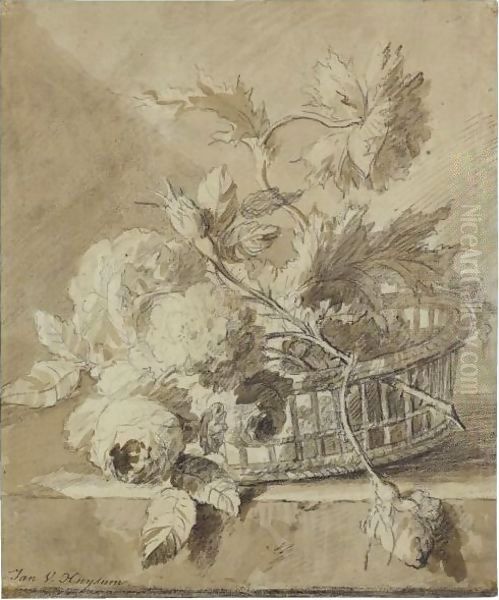 A Basket Of Flowers On A Plinth - view 1