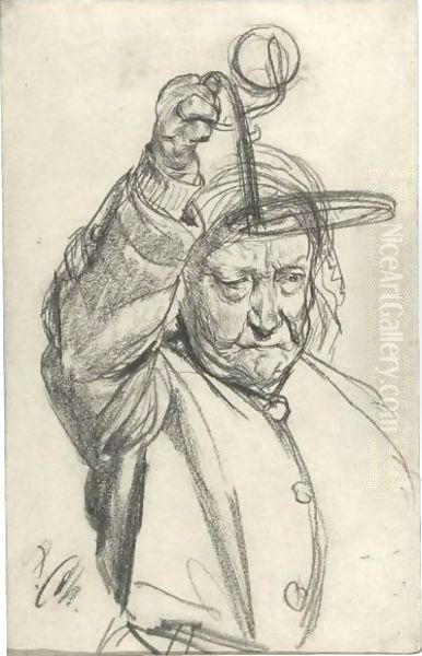 An Old Woman Holding A Lamp - view 1